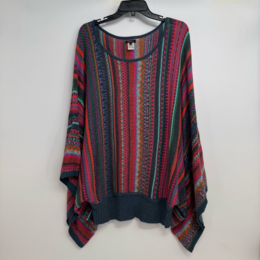 Novica Fair Isle Knit Alpaca Blend Sweater S/M oversized  batwing Kimono Sleeve - Picture 3 of 11